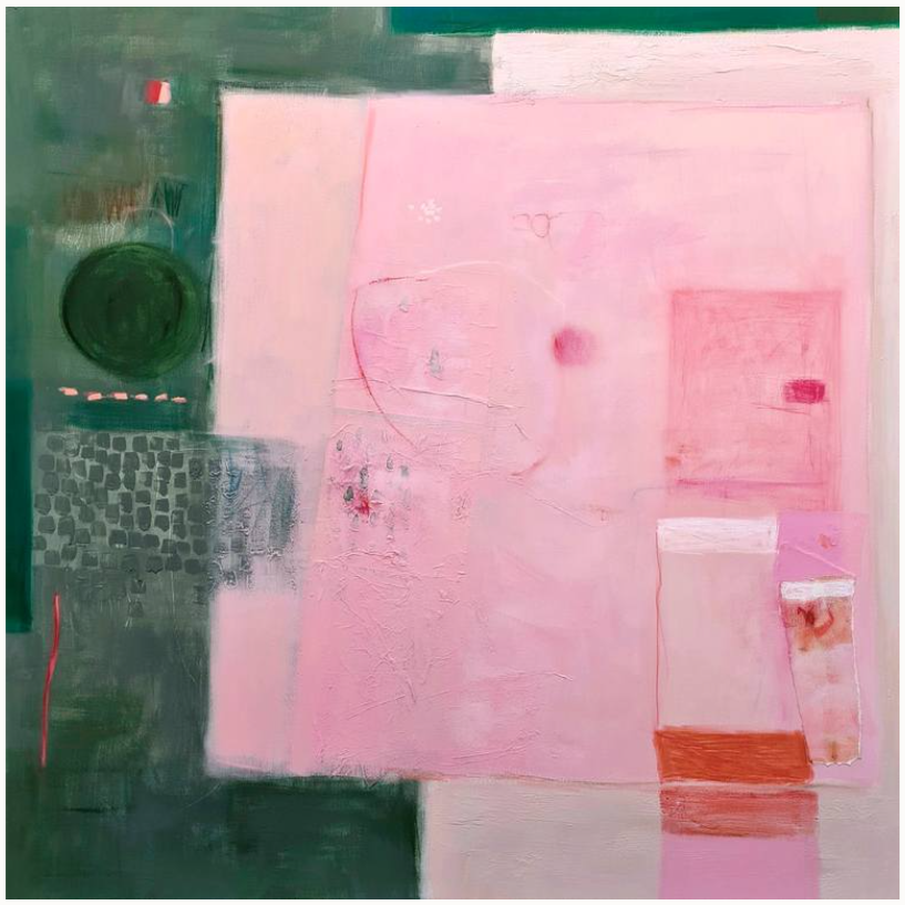 Green & Pink Abstract Giclée 40" x 40" Fine Art Print by Spain-based artist Victoria Gonzalez Colotta