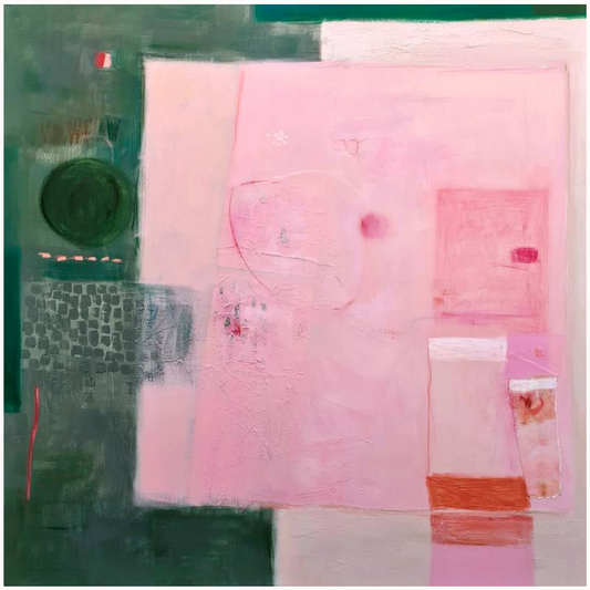 Green & Pink Abstract Giclée 40" x 40" Fine Art Print by Spain-based artist Victoria Gonzalez Colotta