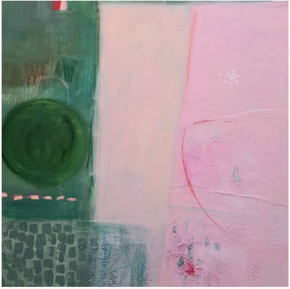 Green & Pink Abstract Giclée 40" x 40" Fine Art Print by Spain-based artist Victoria Gonzalez Colotta