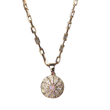 Lab Opal Sunburst 18kt Gold Filled Paperclip Necklace
