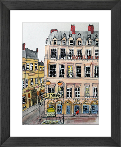 Hotel du Louvre Paris Watercolor Giclée Framed Fine Art Print by Pascale Berkowitz