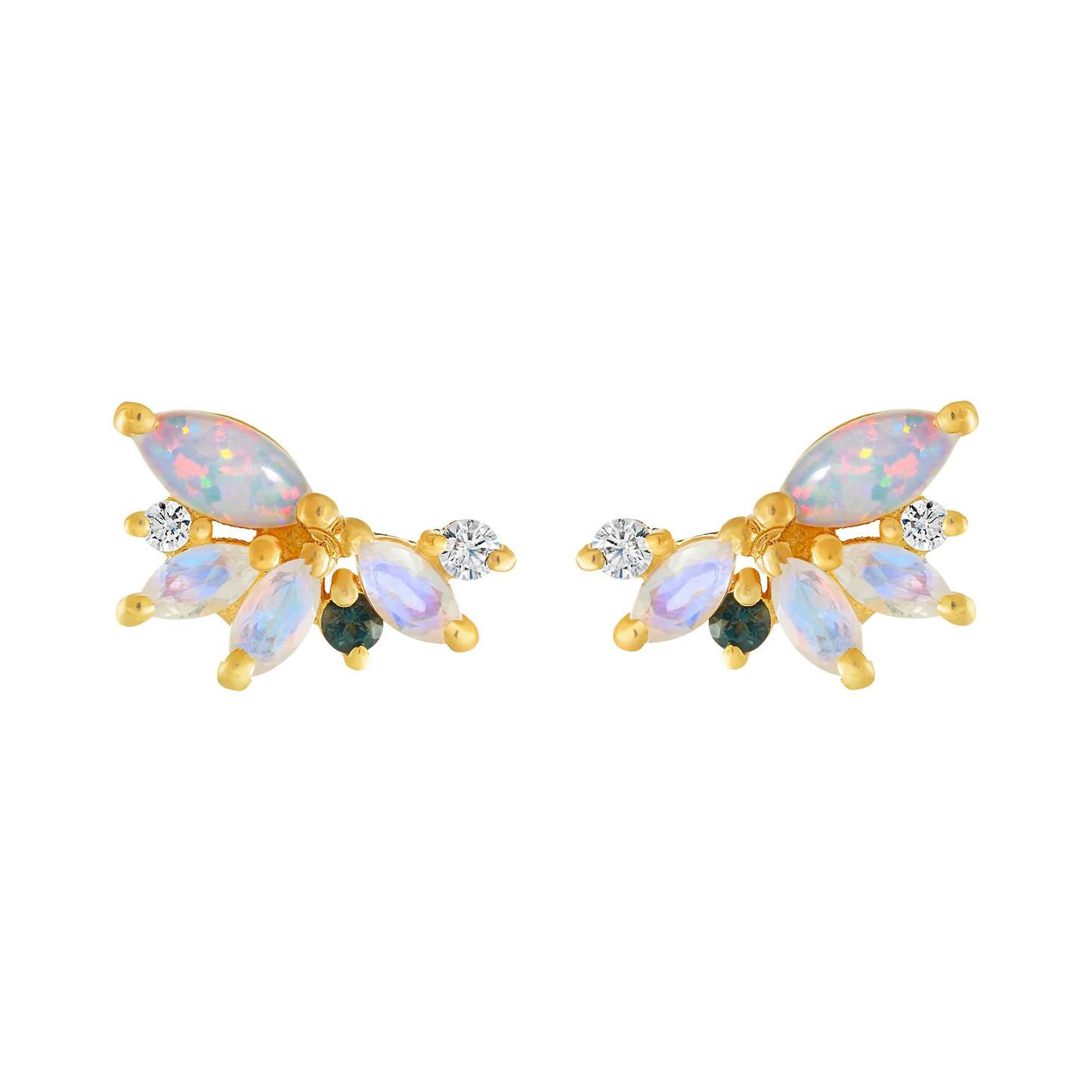 London Blue Topaz, Opal & Rainbow Moonstone 18kt Gold Vermeil Stud Earrings