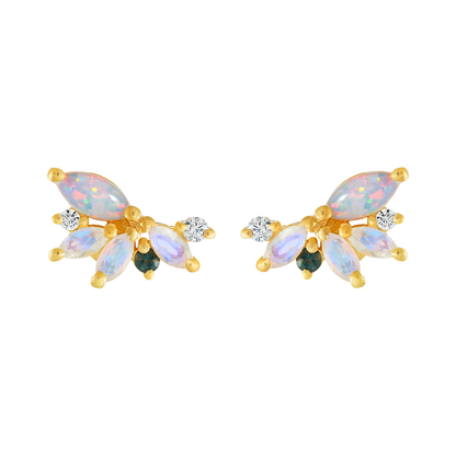 London Blue Topaz, Opal & Rainbow Moonstone 18kt Gold Vermeil Stud Earrings