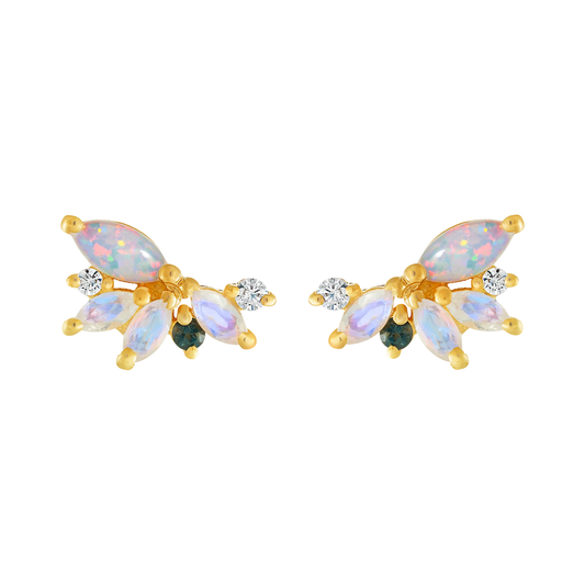 Opal, Rainbow Moonstone & London Blue Topaz 18kt Gold Vermeil Stud Earrings