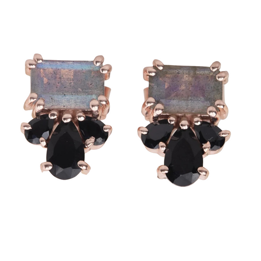 Labradorite & Black Spinel 14kt Rose Gold Vermeil Studs