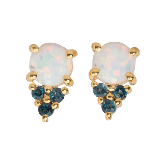 Opal & London Blue Topaz 18kt Gold Vermeil Stud Earrings