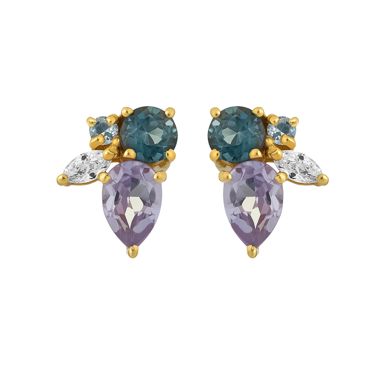 Blue Topaz, Alexandrite, & White Topaz Cluster Earrings
