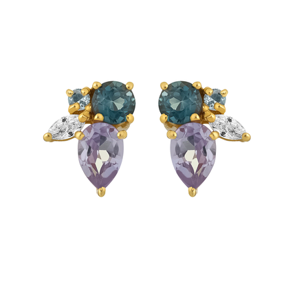 Blue Topaz, Alexandrite, & White Topaz Cluster Earrings