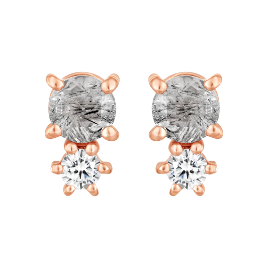 Rutilated Quartz & White Topaz 14kt Rose Gold Vermeil Stud Earrings