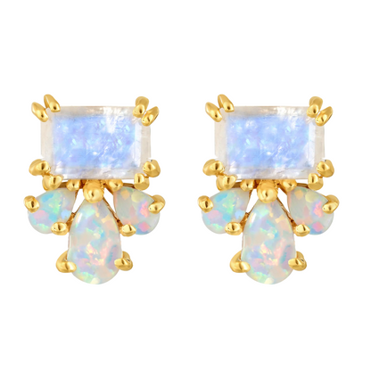 Rainbow Moonstone & Lab Opal Gold Vermeil Stud Earrings