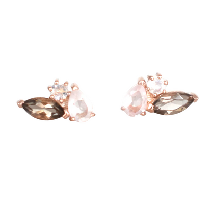 Smoky & Rose Quartz & Moonstone 14kt Rose Gold Earrings