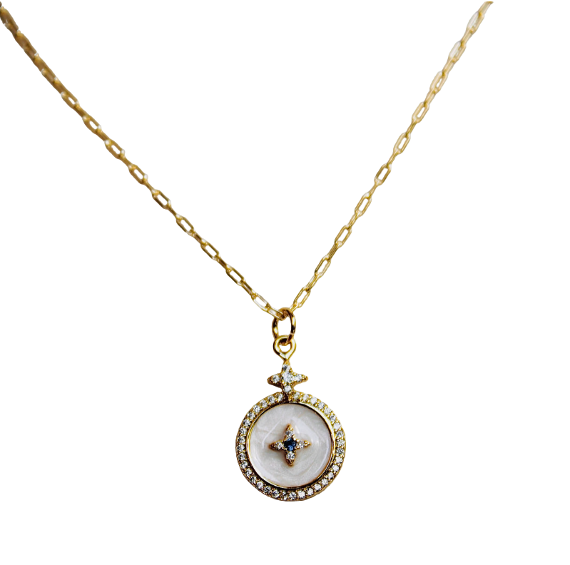 North Star Enamel Crystal 18kt Gold Fill Necklace