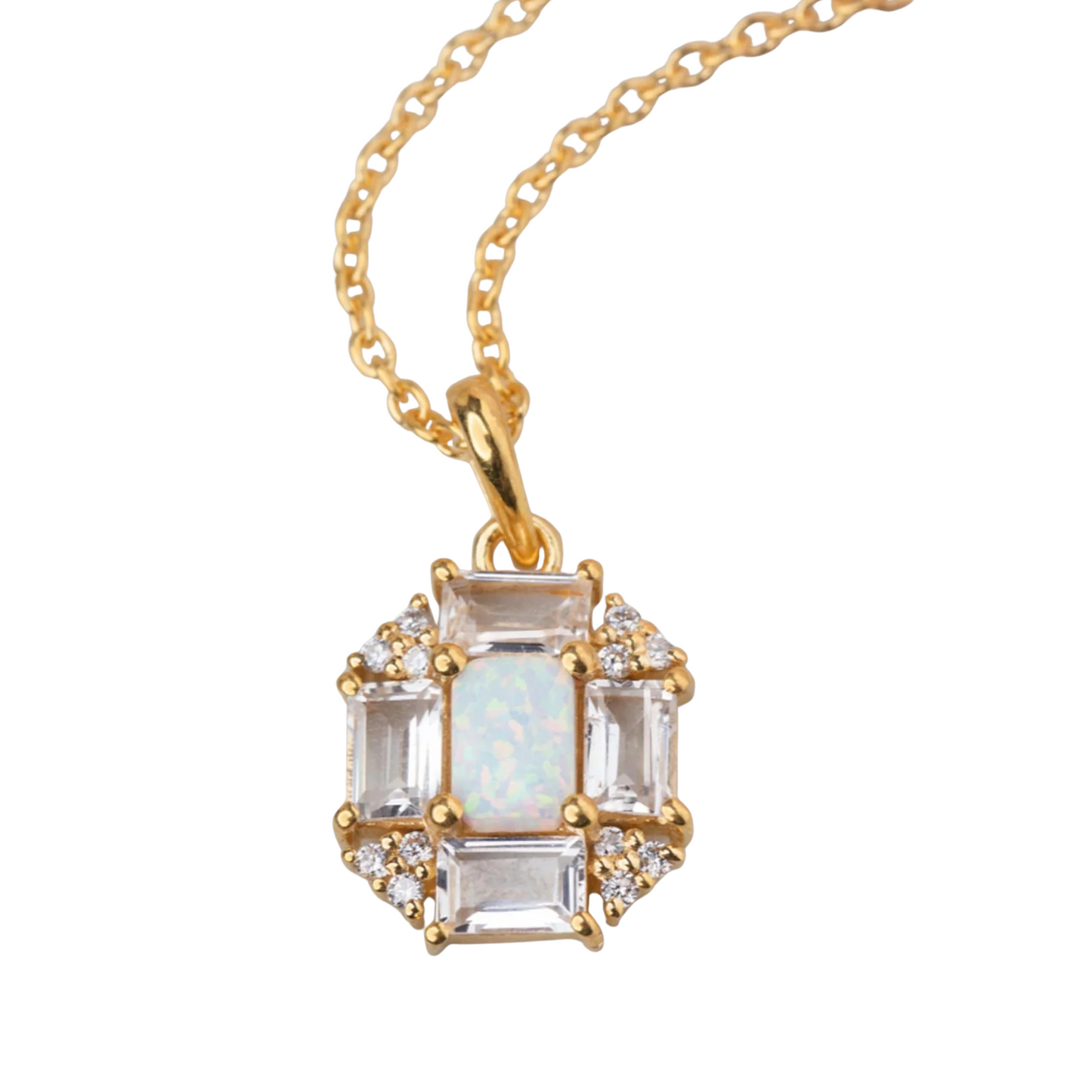 Opal & Topaz Baguette Necklace