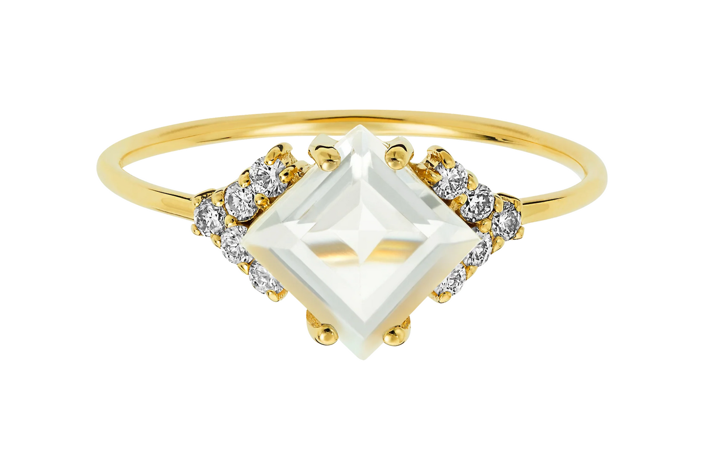 Diamonds & White Topaz in Solid 9k Gold Ring - Size 6