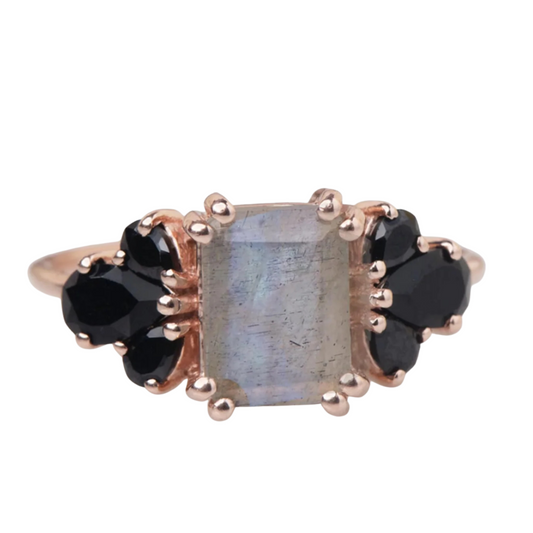 Labradorite & Black Spinel 14kt Rose Gold Vermeil Ring - Size 6