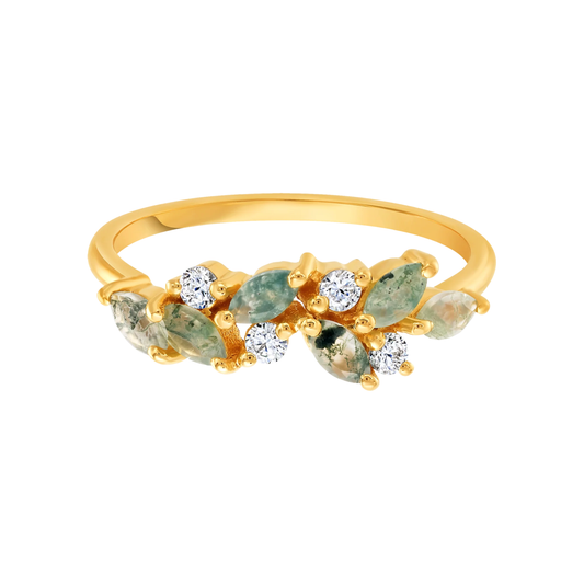 Moss Agate & White Topaz in 18kt Yellow Gold Ring - Size 5