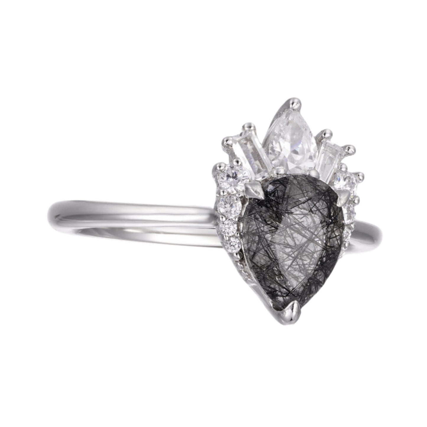 Black Rutilated Quartz Sterling Silver Ring - Size 7