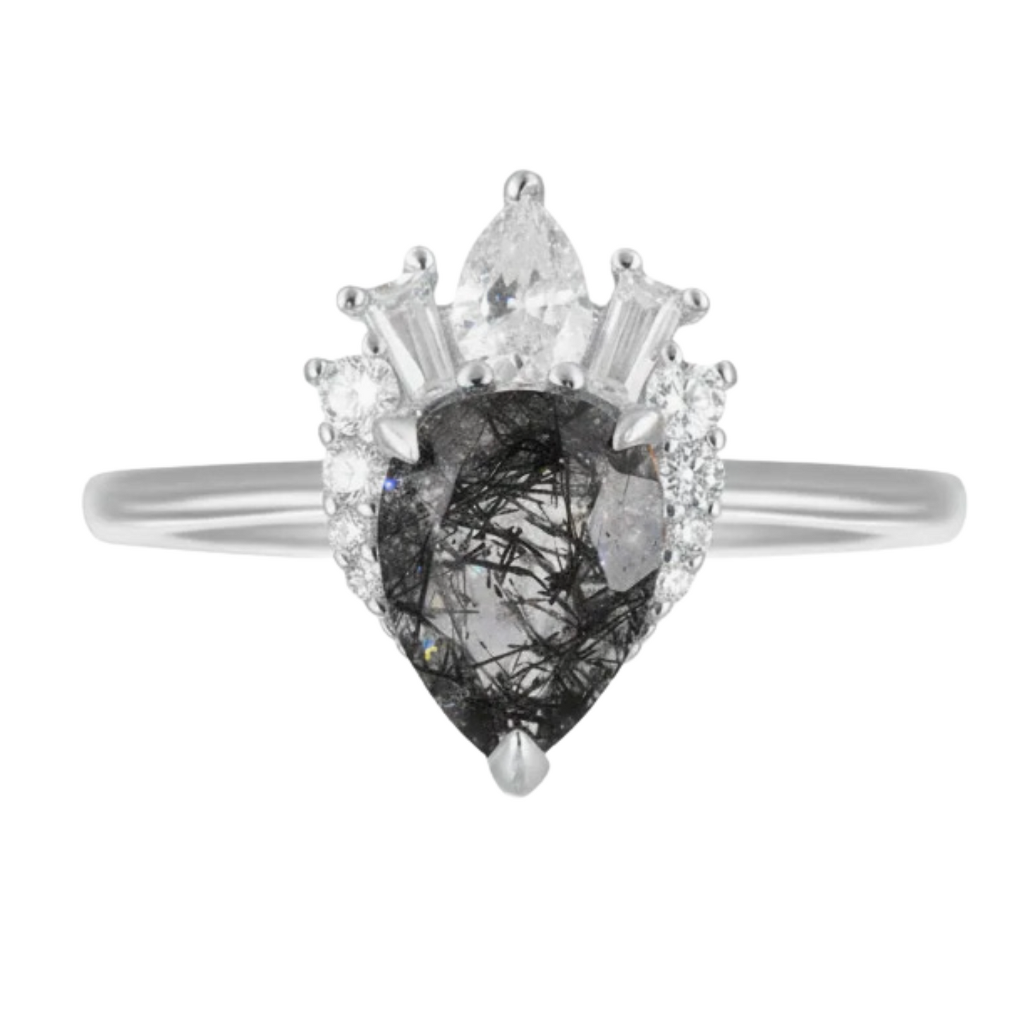 Black Rutilated Quartz Sterling Silver Ring - Size 7
