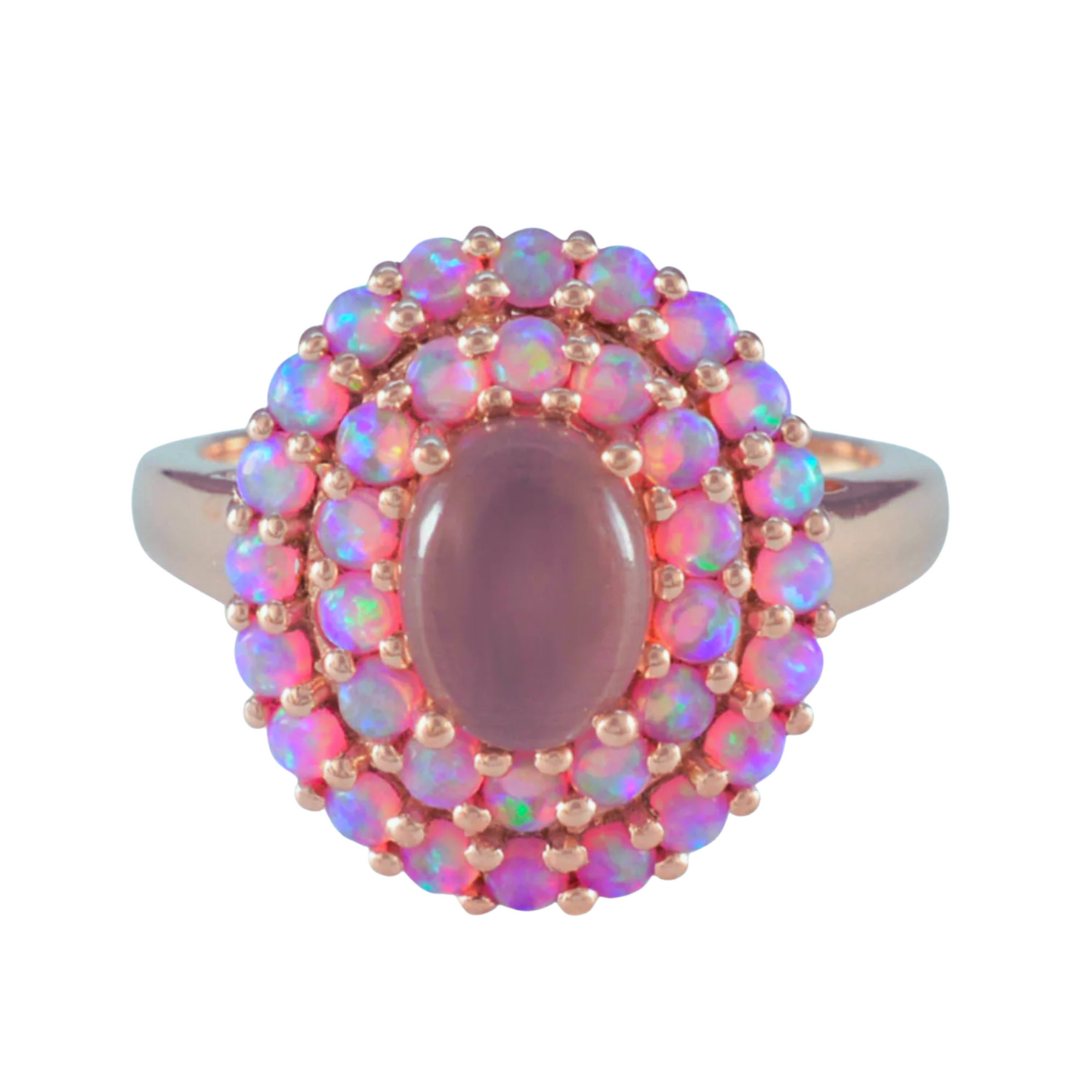 Cats Eye Moonstone & Pink Lab Opals 14kt Rose Gold Vermeil Ring - Size 7