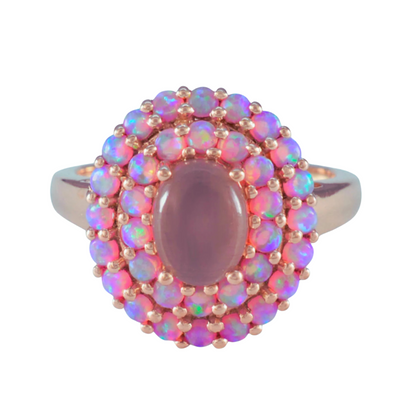Cats Eye Moonstone & Pink Lab Opals 14kt Rose Gold Vermeil Ring - Size 7