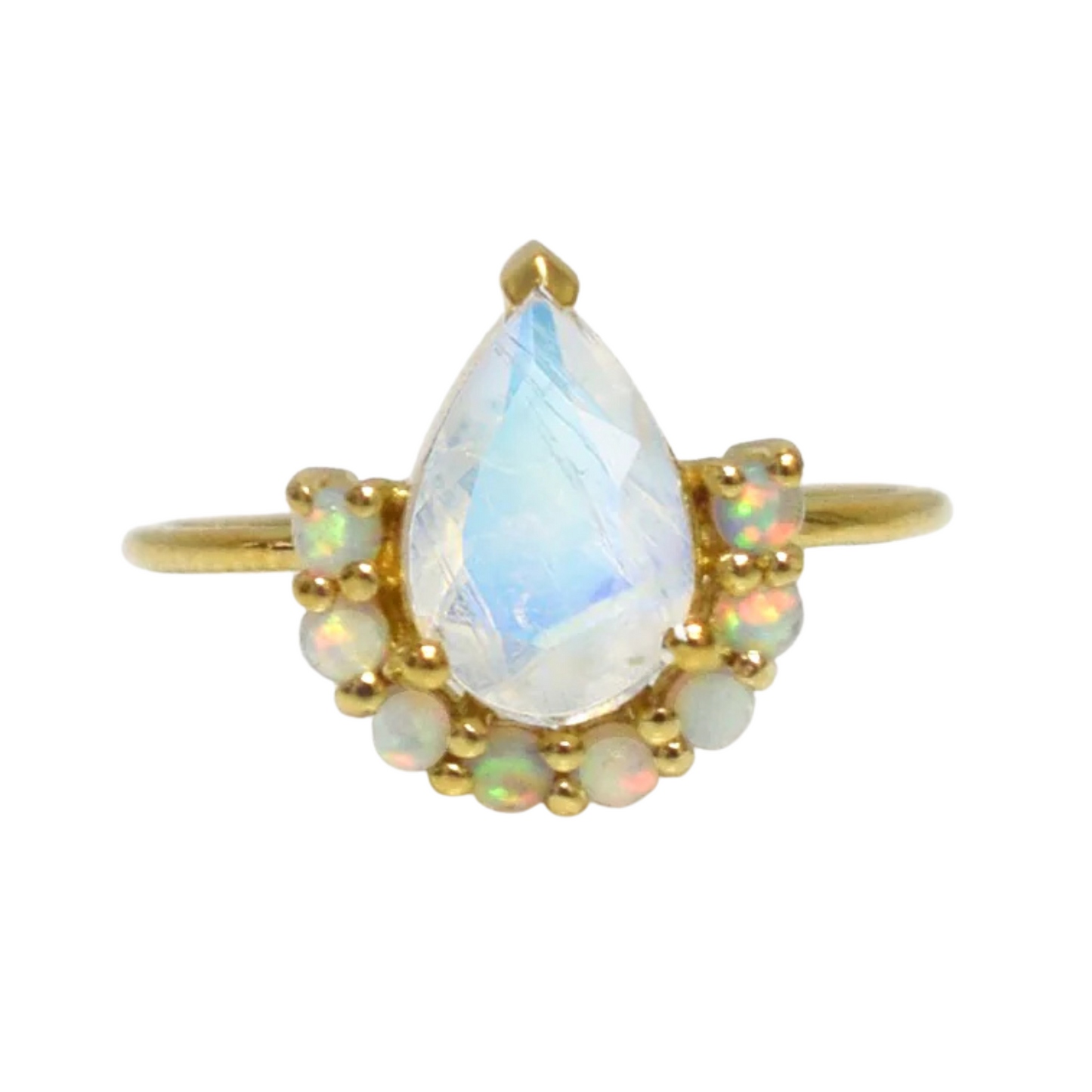 Rainbow Moonstone & Opals Ballerina 18kt Gold Vermeil Ring - Size 7