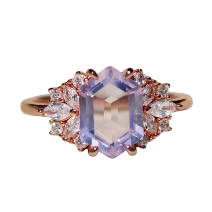 Lavender Quartz Hexagon 18kt Rose Gold Vermeil Ring - Size 7
