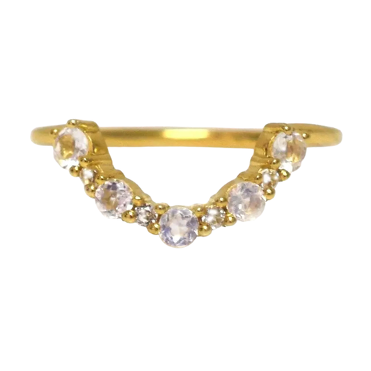 Rainbow Moonstone & Topaz 18kt Gold Vermeil Arc Ring - Size 5