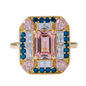 The Gatsby Ring - Pink Morganite, Sapphire & White Topaz Cocktail Ring, Size 5