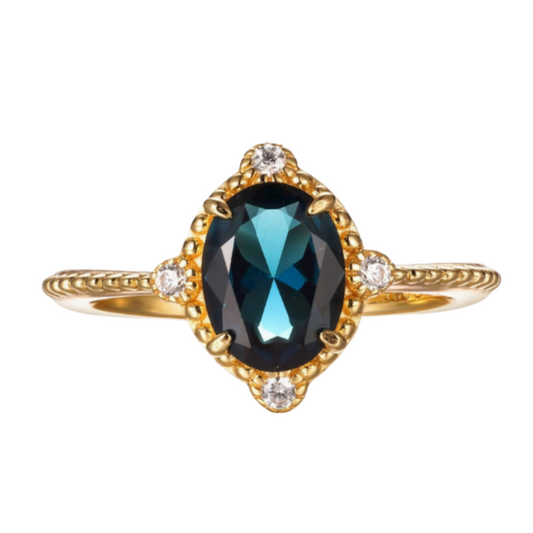 Lab Teal Sapphire & Natural White Topaz in 14k Gold Vermeil - Size 6
