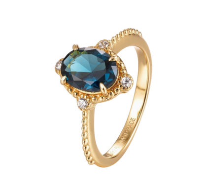 Lab Teal Sapphire & Natural White Topaz in 14k Gold Vermeil - Size 7