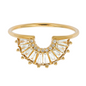 Diamond & White Topaz Baguette Solid 14kt Gold Arc Ring - Size 6