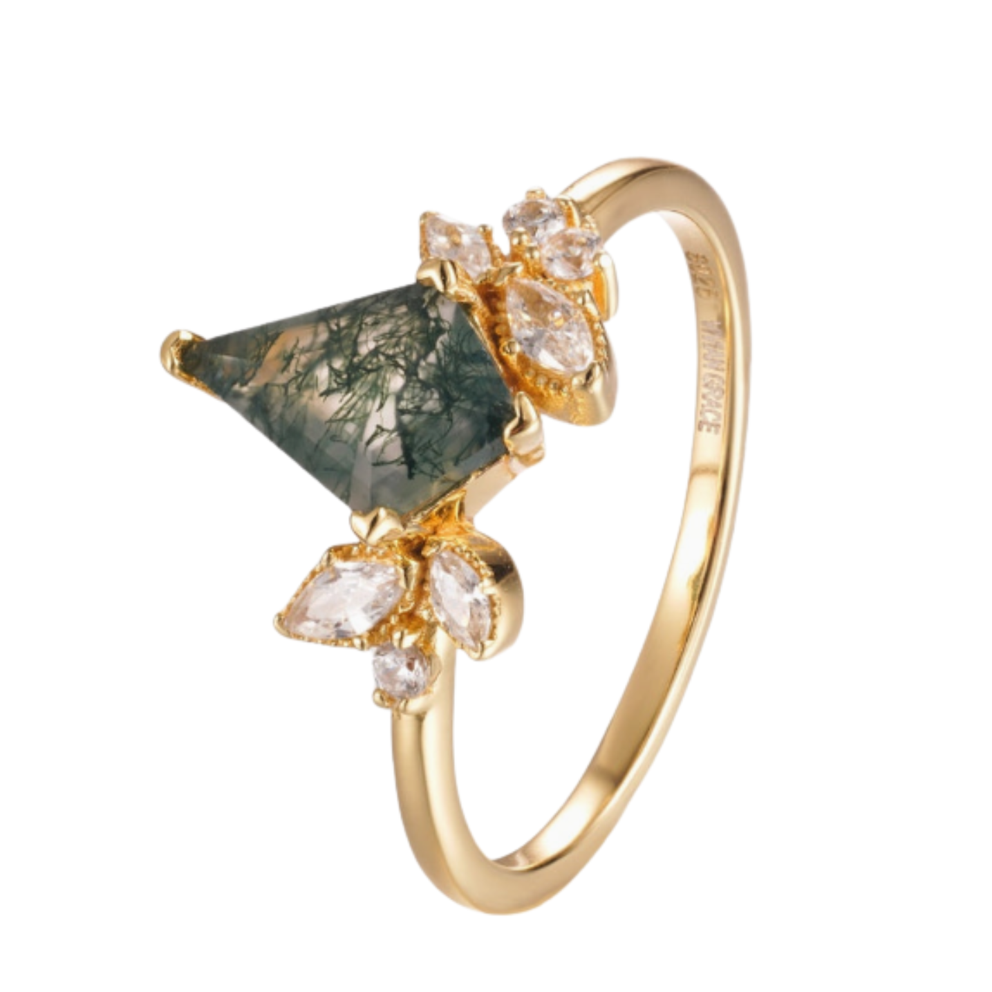 Moss Agate & White Topaz 14kt Gold Vermeil Ring - Size 6