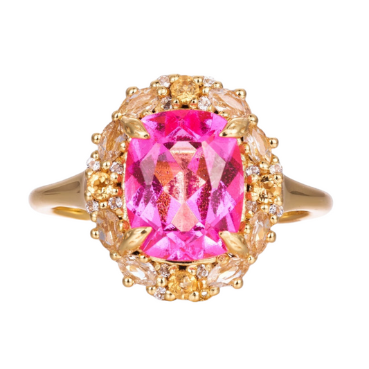 Pink Topaz, Citrine & White Topaz Ring  in 14kt Gold Vermeil, Size 6