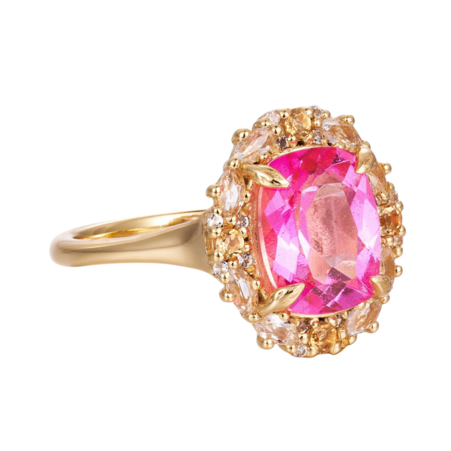Pink Topaz, Citrine & White Topaz Ring  in 14kt Gold Vermeil, Size 6