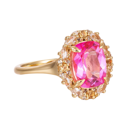 Pink Topaz, Citrine & White Topaz Ring  in 14kt Gold Vermeil, Size 6