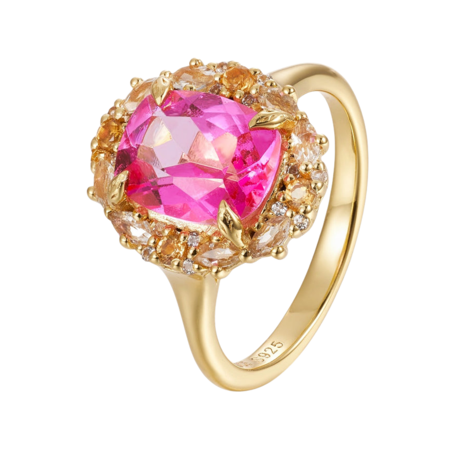 Pink Topaz, Citrine & White Topaz Ring  in 14kt Gold Vermeil, Size 6