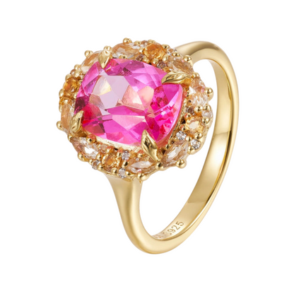 Pink Topaz, Citrine & White Topaz Ring  in 14kt Gold Vermeil, Size 6