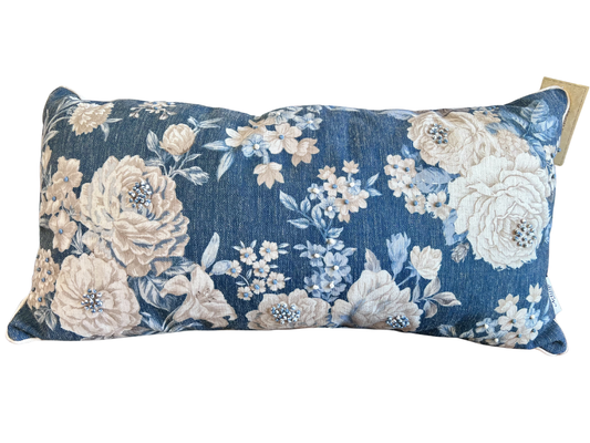 Embroidered Blue Floral Lumbar Pillow
