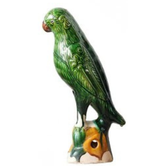 Bright Green Hand-Painted Porcelain Parrot
