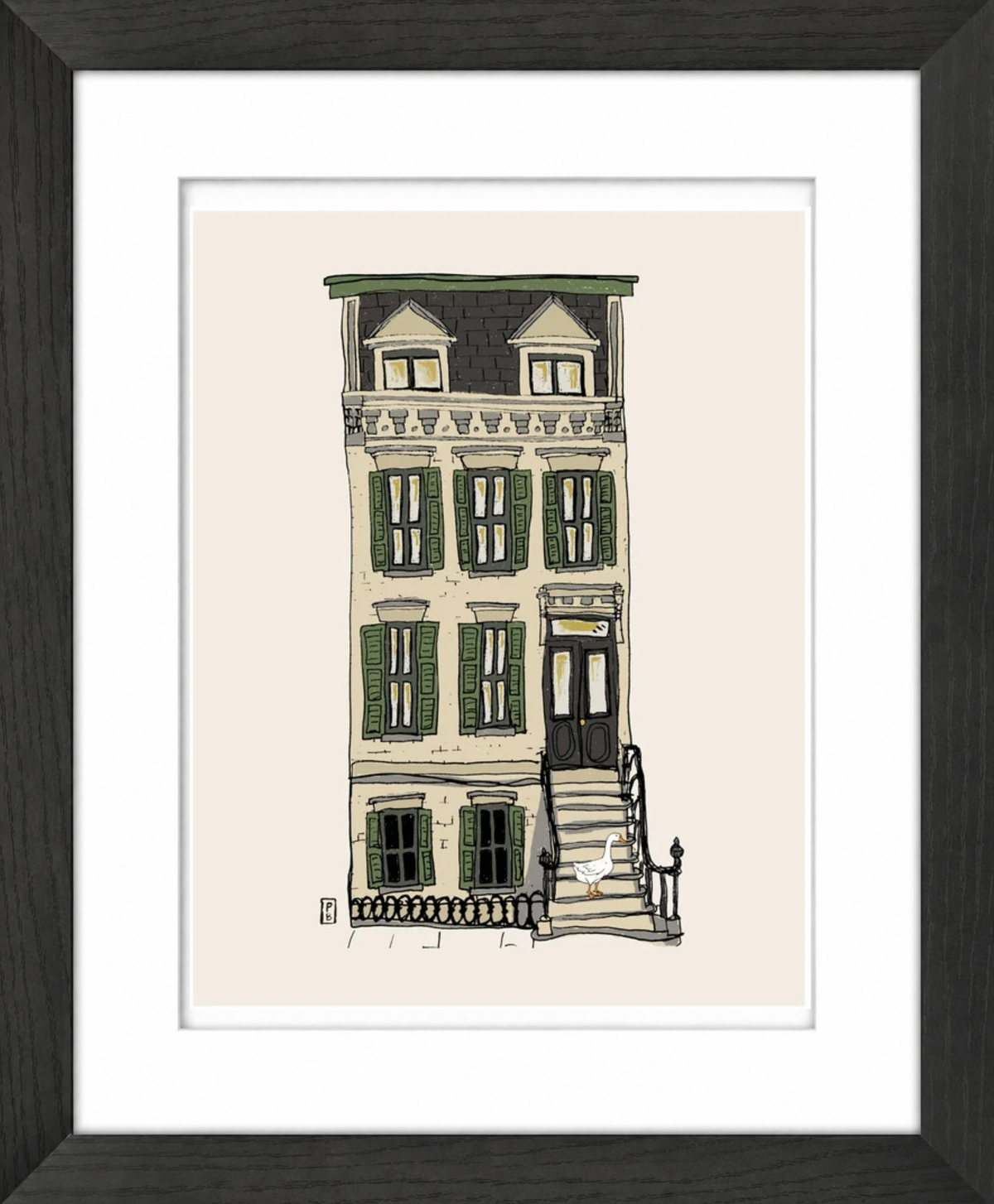Brooklyn Brownstone Goose on Stoop Giclée Framed Fine Art Print by Pascale Berkowitz