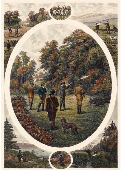 Vintage "Shooting" Wood-Framed Print by British Artist William Henry Tuck