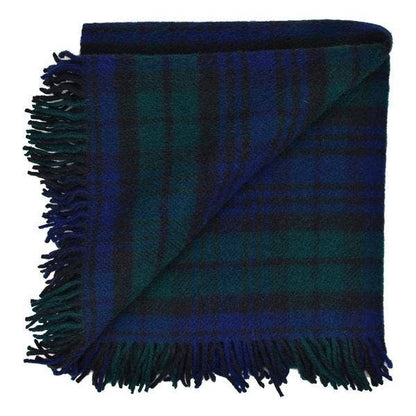Black Watch Tartan Highland Tweeds Wool Fluffy Throw  - Made in England