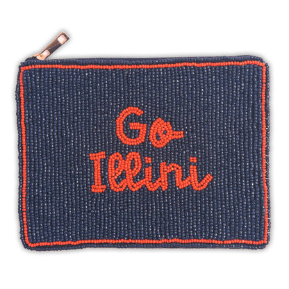 Go Illini University of Illinois Hand Beaded Large Coin Pouch