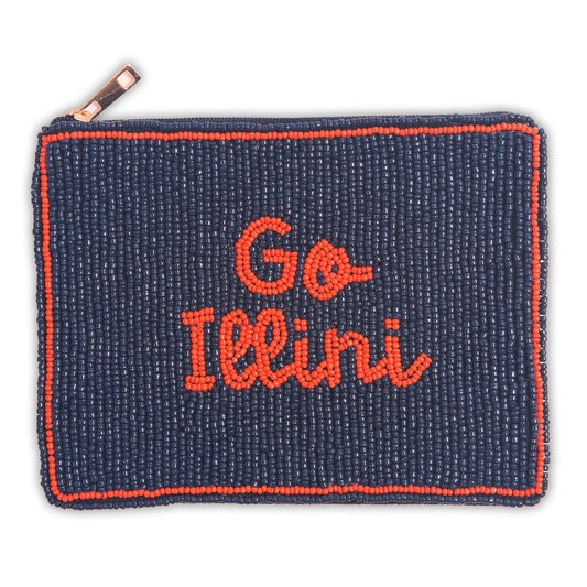 Go Illini University of Illinois Hand Beaded Large Coin Pouch