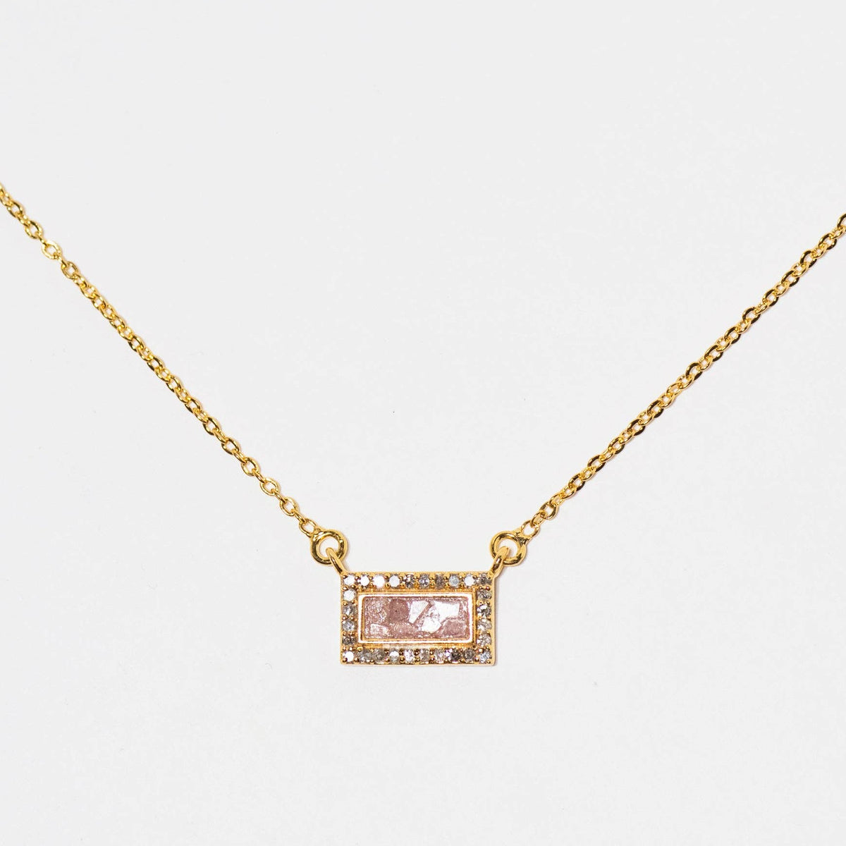 Natural Diamond Slices & Pavé Champagne Diamonds Rectangular 18kt Gold Vermeil Necklace