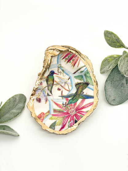 Hummingbird Painted Oyster Trinket Dish