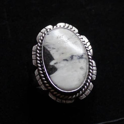 Native American Made White Buffalo Turquoise Sterling Silver Ring - Size 8.5