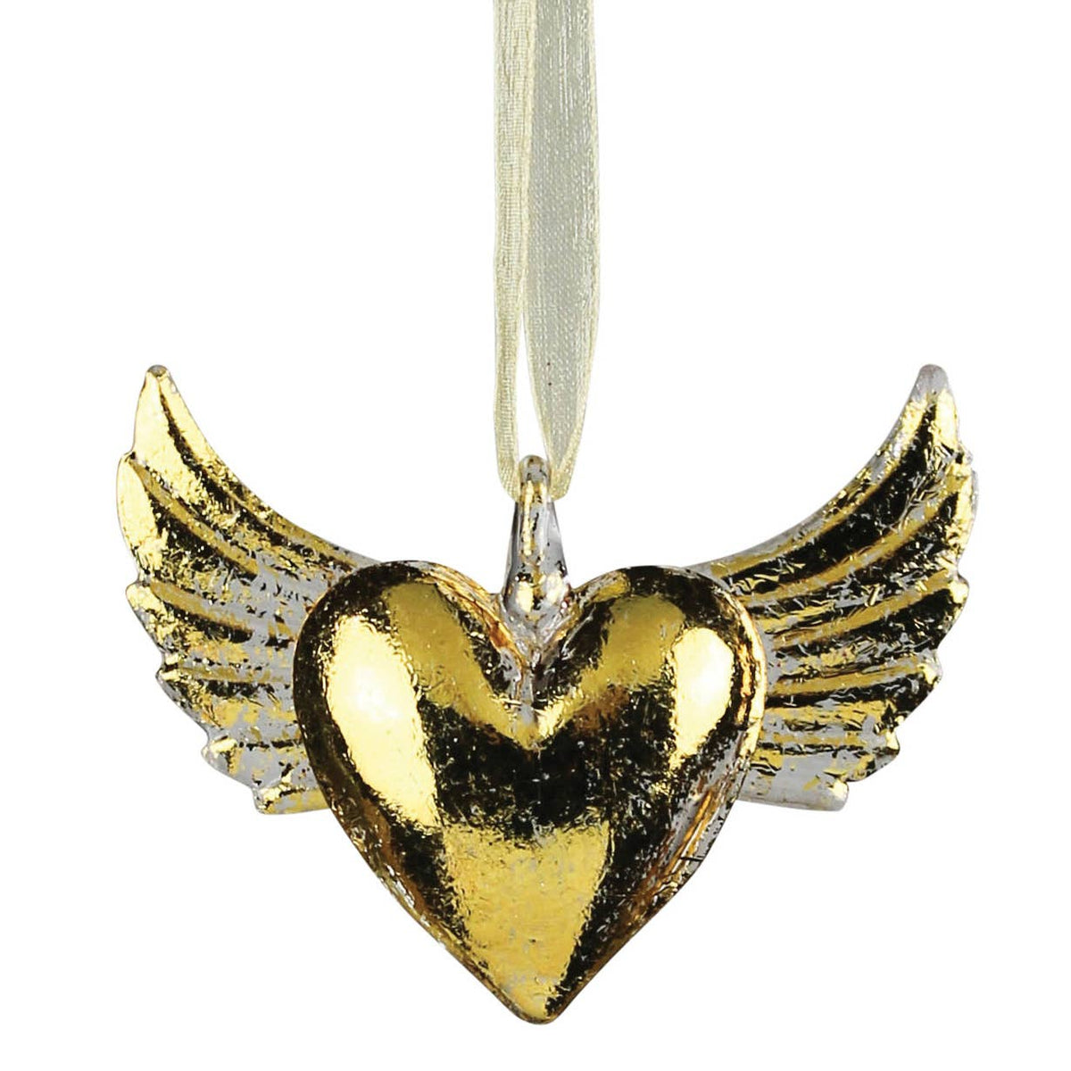 Gold Winged Solid Glass Heart Ornament