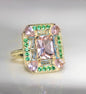 The Marlowe Ring - Morganite, Emerald & Aquamarine Cocktail Ring, Size 6