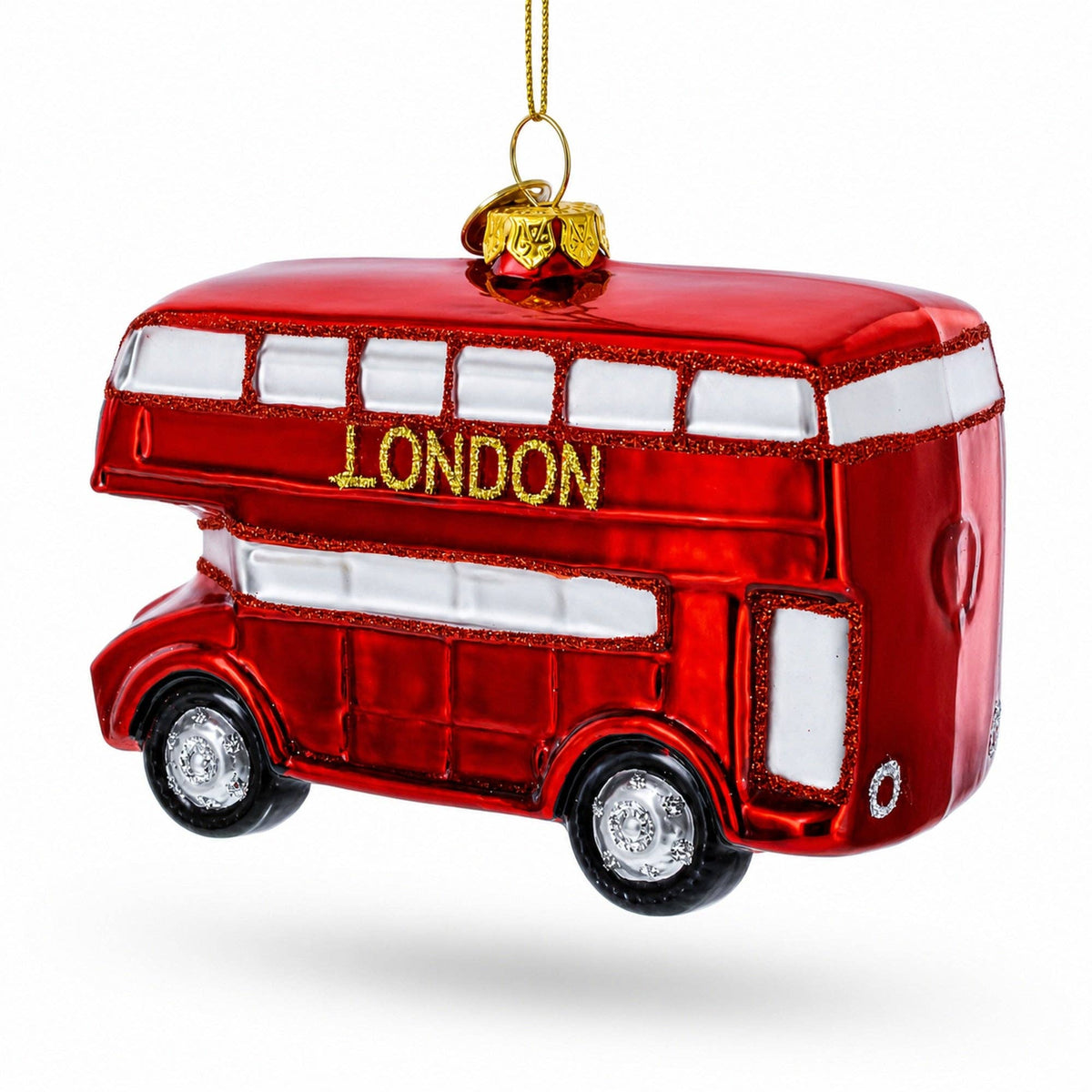 Double Decker London Bus Blown-Glass Hand Painted Ornament